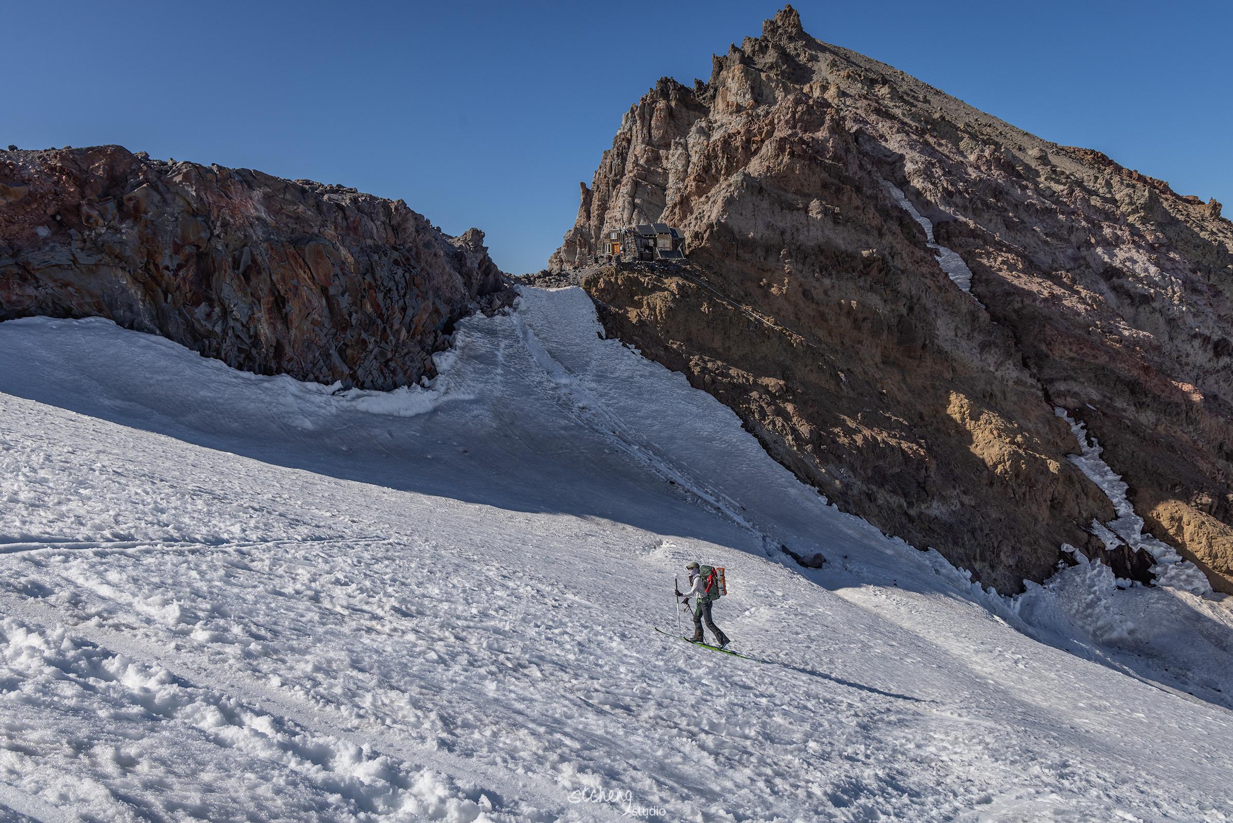 Stepping on Emmons Glacier